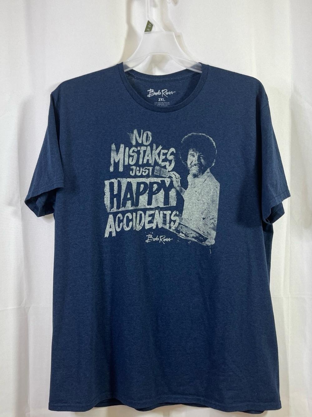 Bob Ross No Mistakes Just Happy Accidents T Shirt Adult 2XL Blue Tee